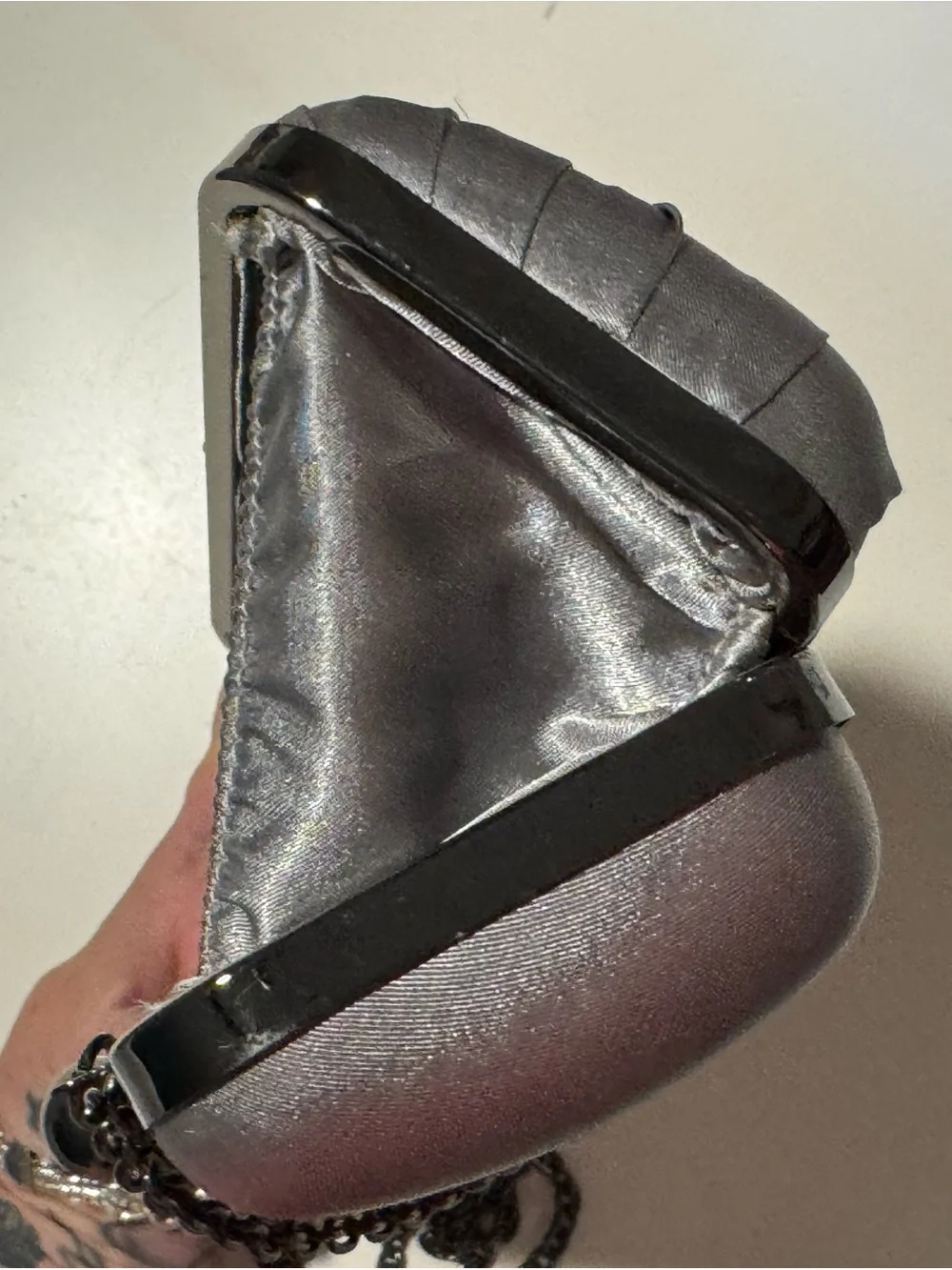 Aria Gunmetal Satin Evening Clutch with Chain